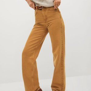 Mango Wide Leg High Waisted Jeans - Mustard